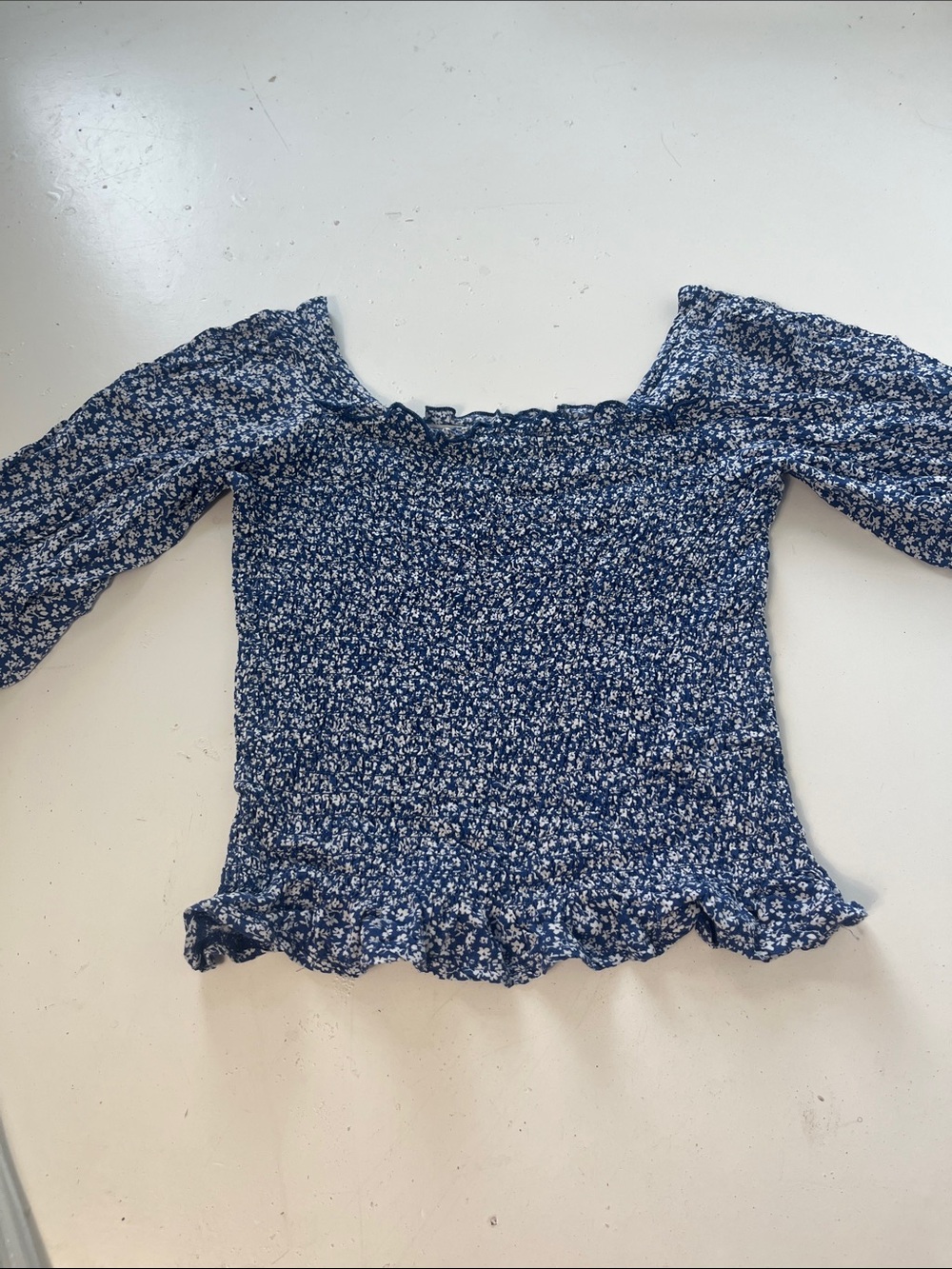 Speechless Kids Large Off the Shoulder Blue White Floral Blouse